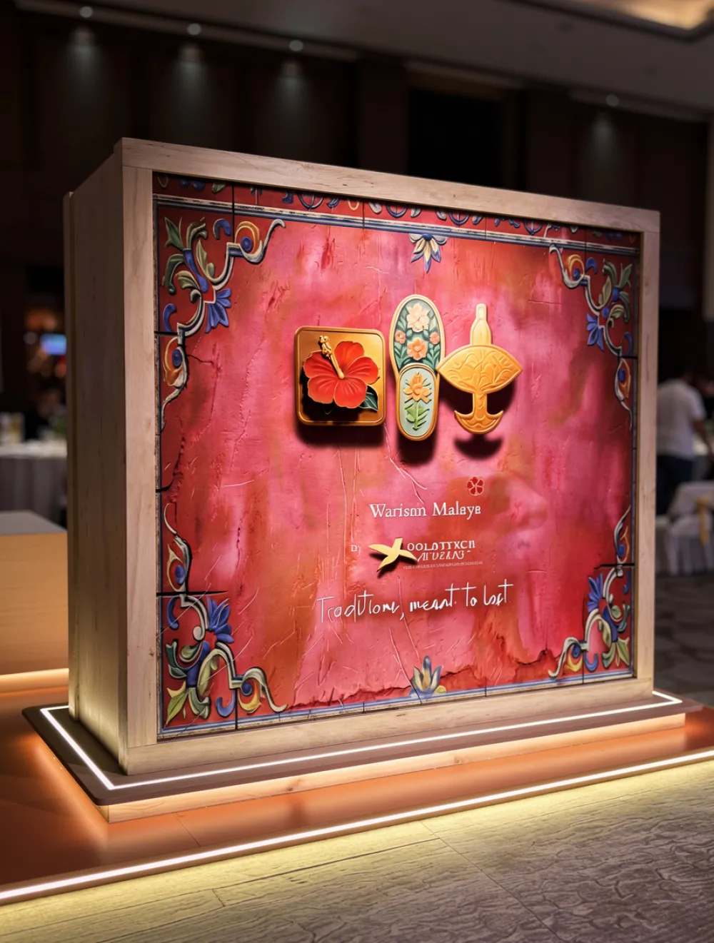 Corporate red display with gold gifts