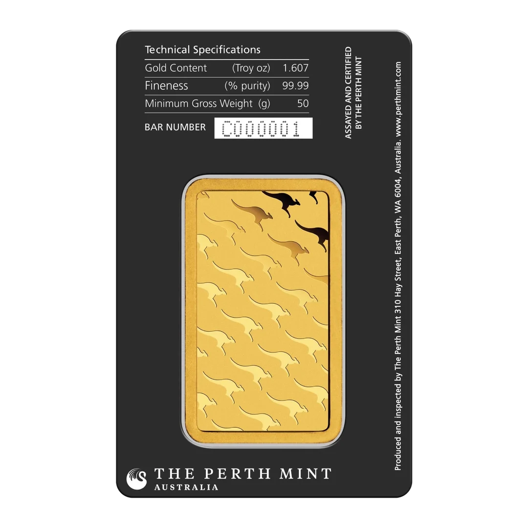 KANGAROO GOLD MINTED BAR (50g) back