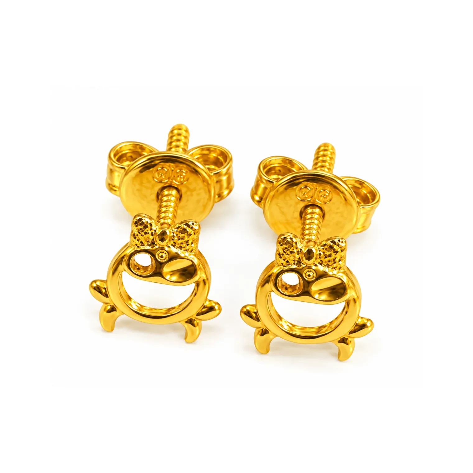 Smiley Bow Stud Earrings — anting-anting emas 916